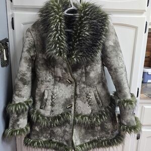 Green Penny Lane Coat, Sherpa Lined, Super Warm, Unique!
